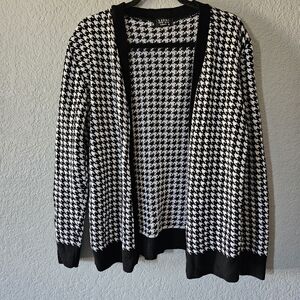 Boohooman Open-Front Houndstooth Cardigan Sweater - Black & White Size Medium